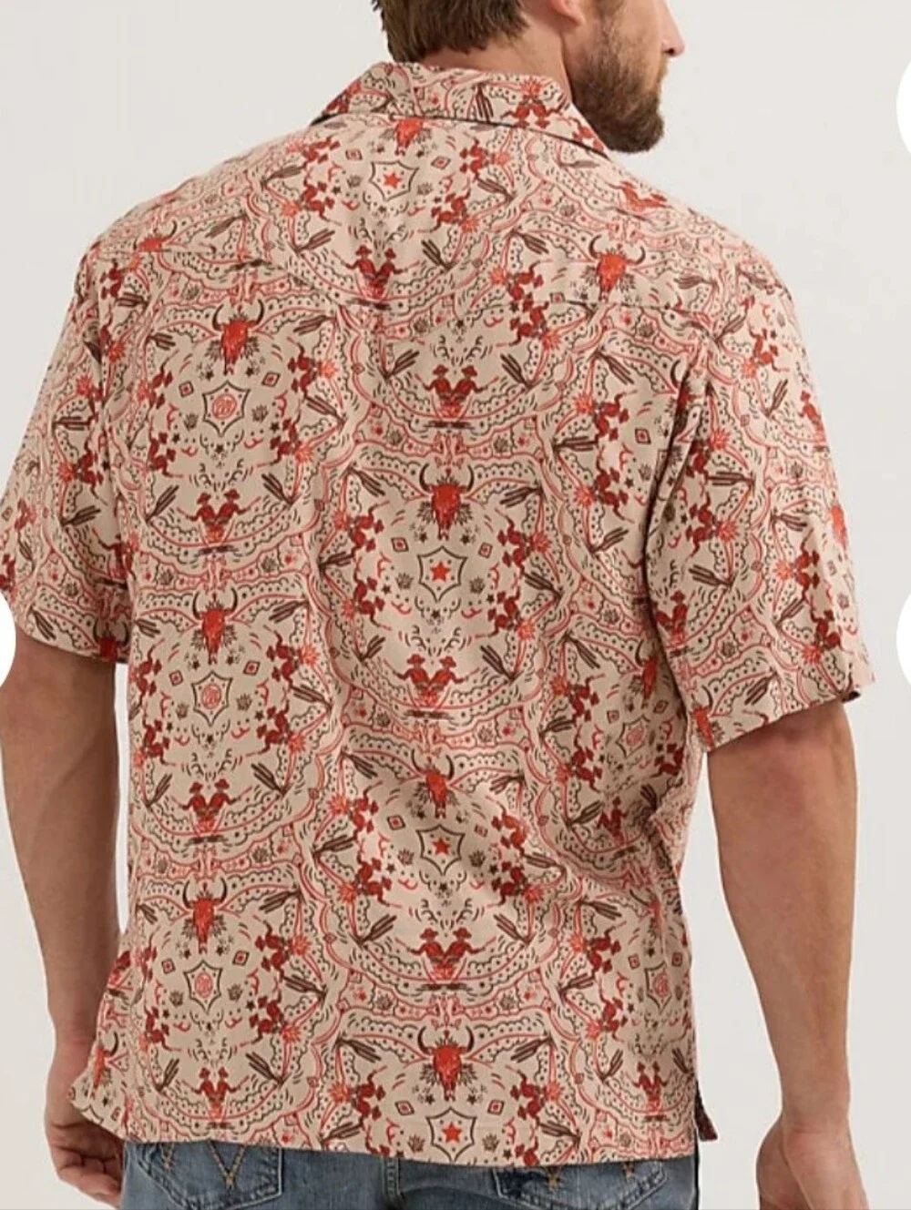 Wrangler Wild West Cowboy Print Pearl Snap Camp Shirt Tan NWT  XXL
